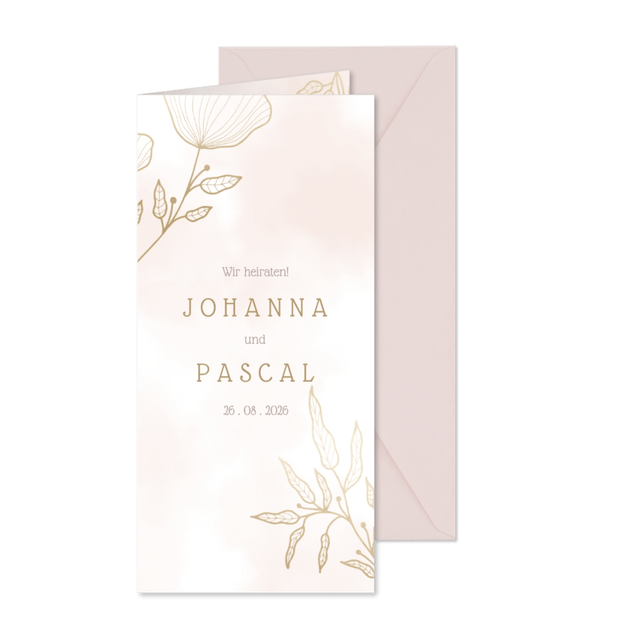 Einladungskarte zur Hochzeit mit eleganten Blumen - Karteneindruck
