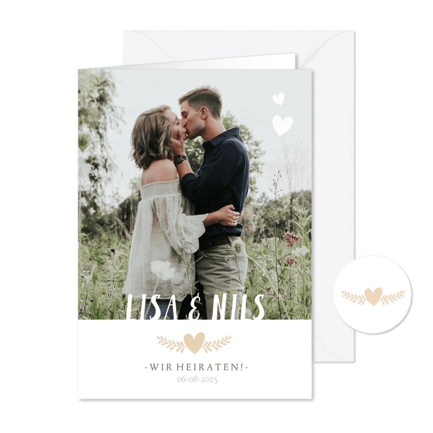 Einladungskarte zur Hochzeit mit großem Foto - Karteneindruck