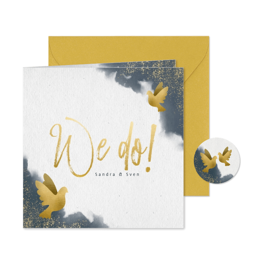 Einladungskarte zur Hochzeit mit Wasserfarben und Tauben - Karteneindruck
