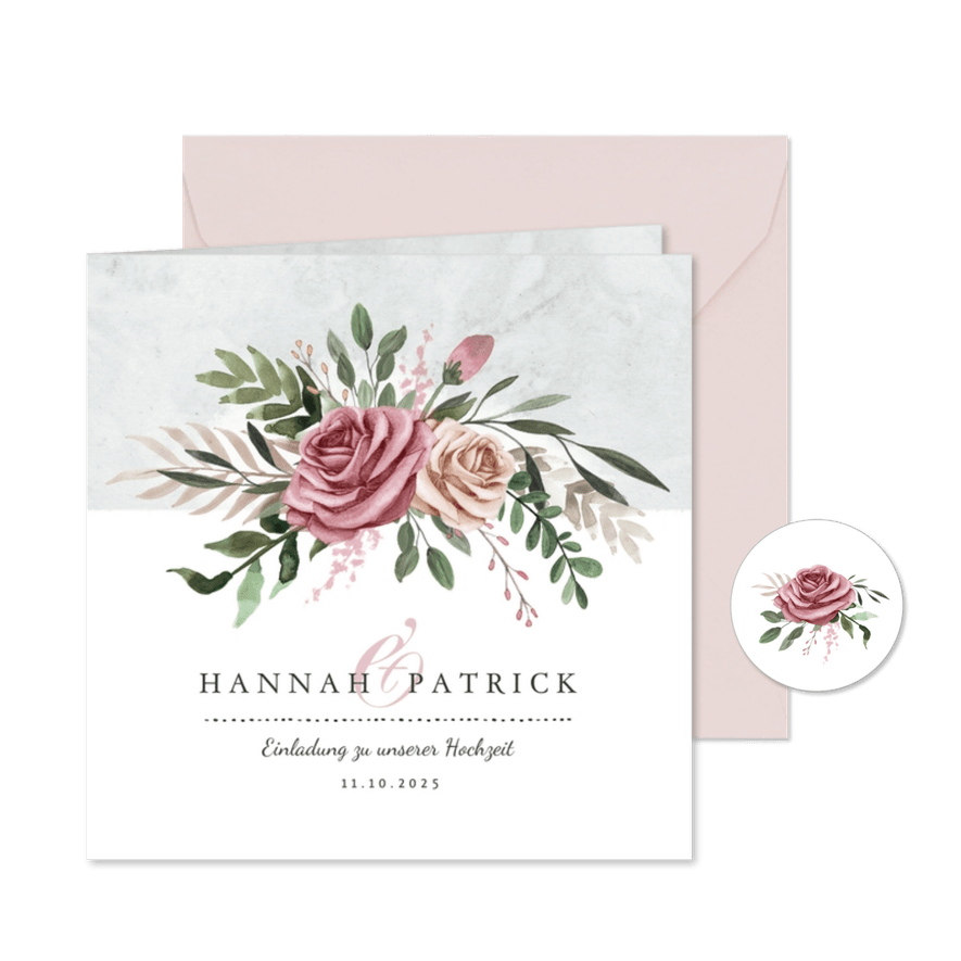 Einladungskarte zur Hochzeit Rosen & Marmor - Karteneindruck