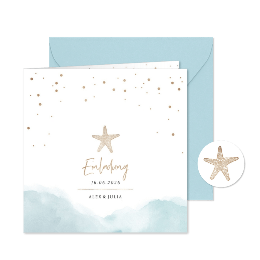 Einladungskarte zur Hochzeit Strandfeeling - Karteneindruck