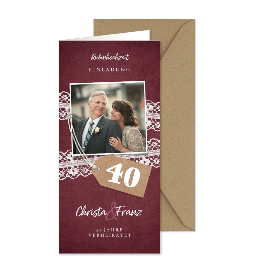 Einladungskarte zur Hochzeitsjubiläum Rubinhochzeit Foto - Karteneindruck
