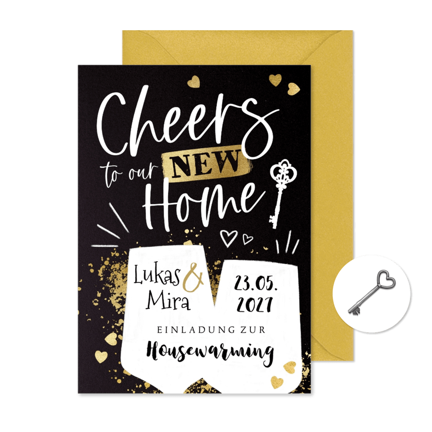 Einladungskarte zur Housewarming Sektgläser - Karteneindruck