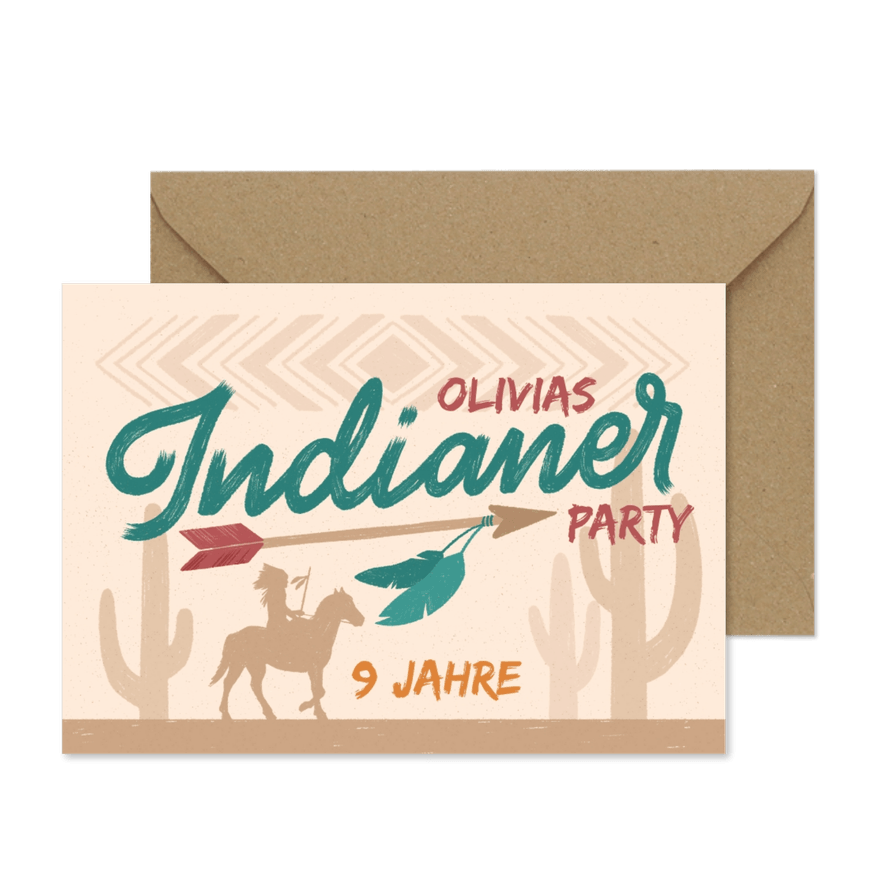 Einladungskarte zur Indianer-Party 9. Geburtstag - Kartenvorschau
