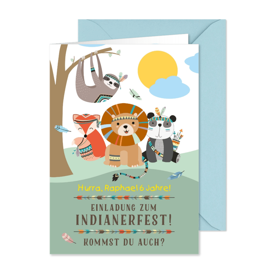 Einladungskarte zur Indianerparty 6. Kindergeburtstag - Karteneindruck
