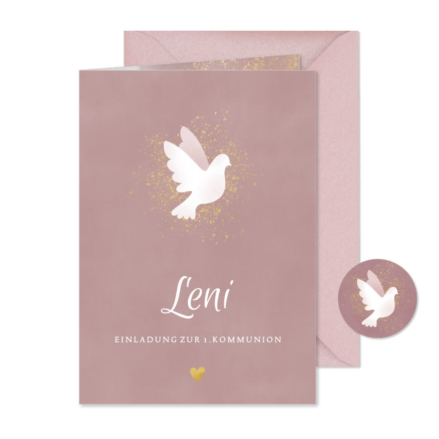 Einladungskarte zur Kommunion mit weißer Taube - Karteneindruck