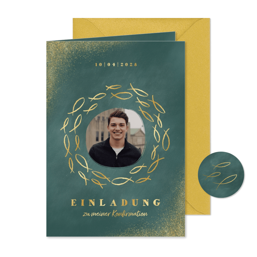 Einladungskarte zur Konfirmation Foto und Goldfische - Karteneindruck
