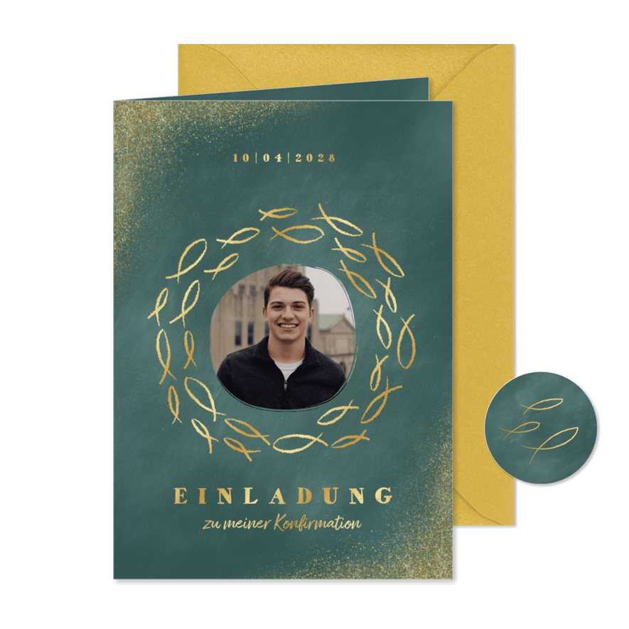 Einladungskarte zur Konfirmation Foto und Goldfische - Karteneindruck