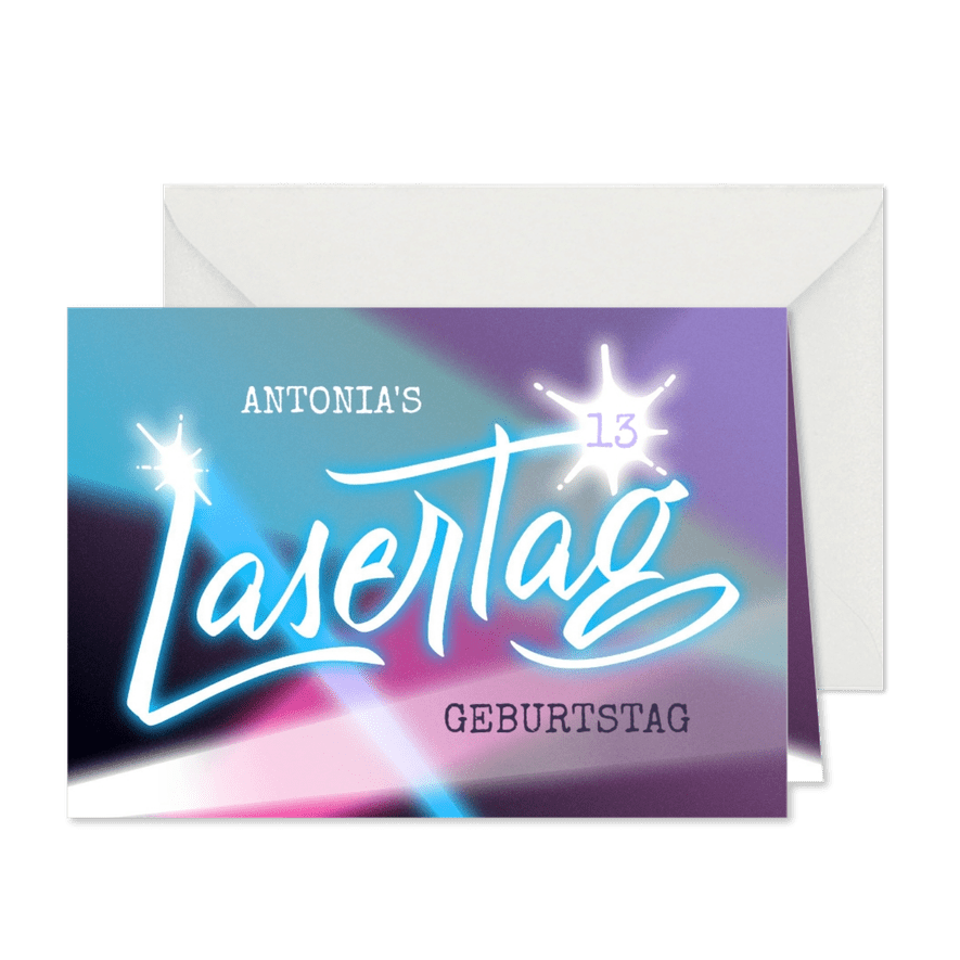Einladungskarte zur Lasertag-Party mit Lettering - Kartenvorschau
