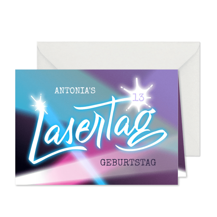 Einladungskarte zur Lasertag-Party mit Lettering - Kartenvorschau
