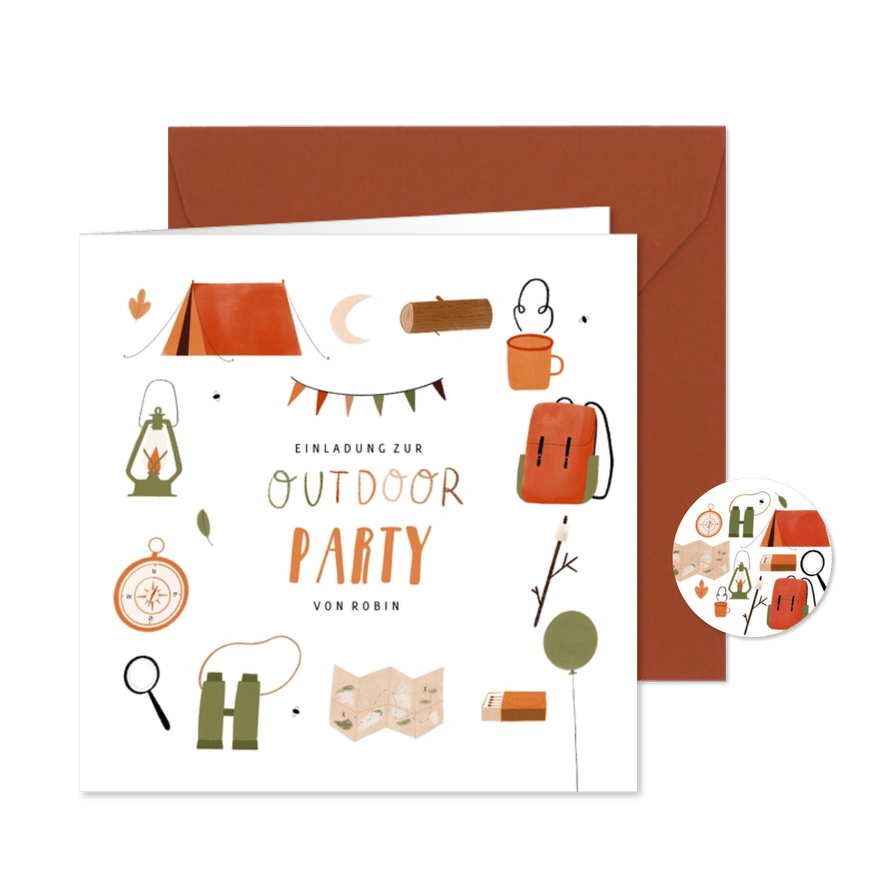 Einladungskarte zur Outdoor Party 7. Geburtstag - Karteneindruck
