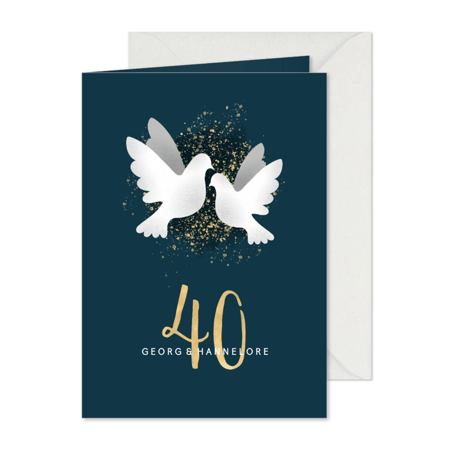 Einladungskarte zur Rubinhochzeit dunkelblau mit Tauben - Karteneindruck

