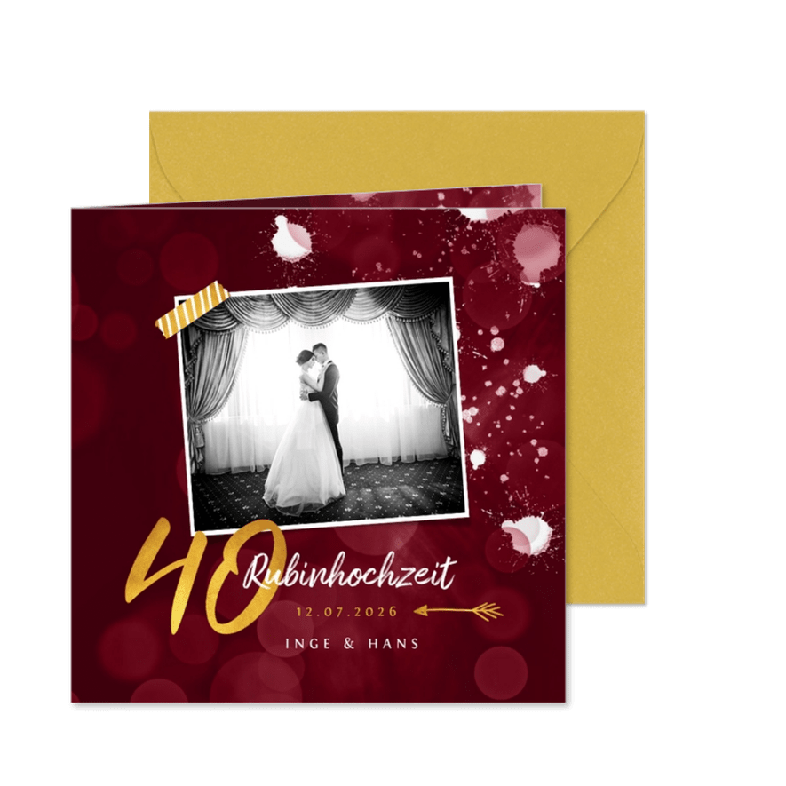 Einladungskarte zur Rubinhochzeit dunkelrot mit Foto - Karteneindruck