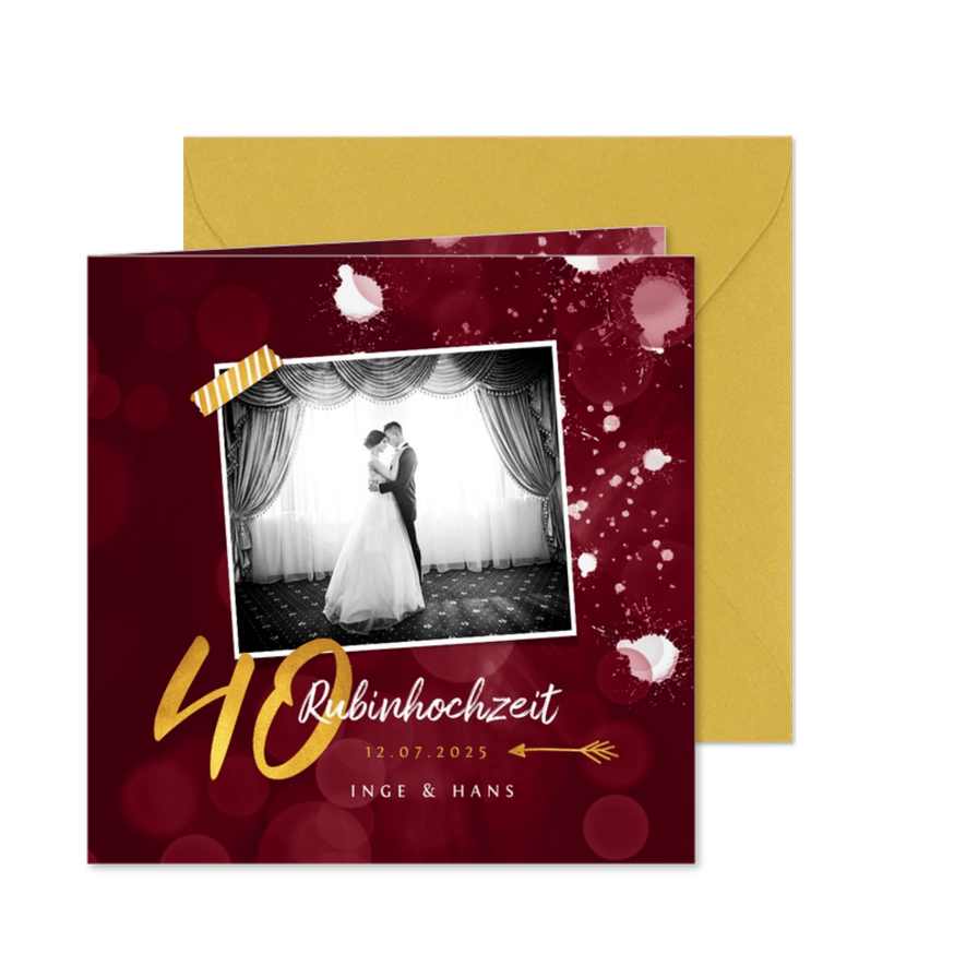Einladungskarte zur Rubinhochzeit dunkelrot mit Foto - Karteneindruck