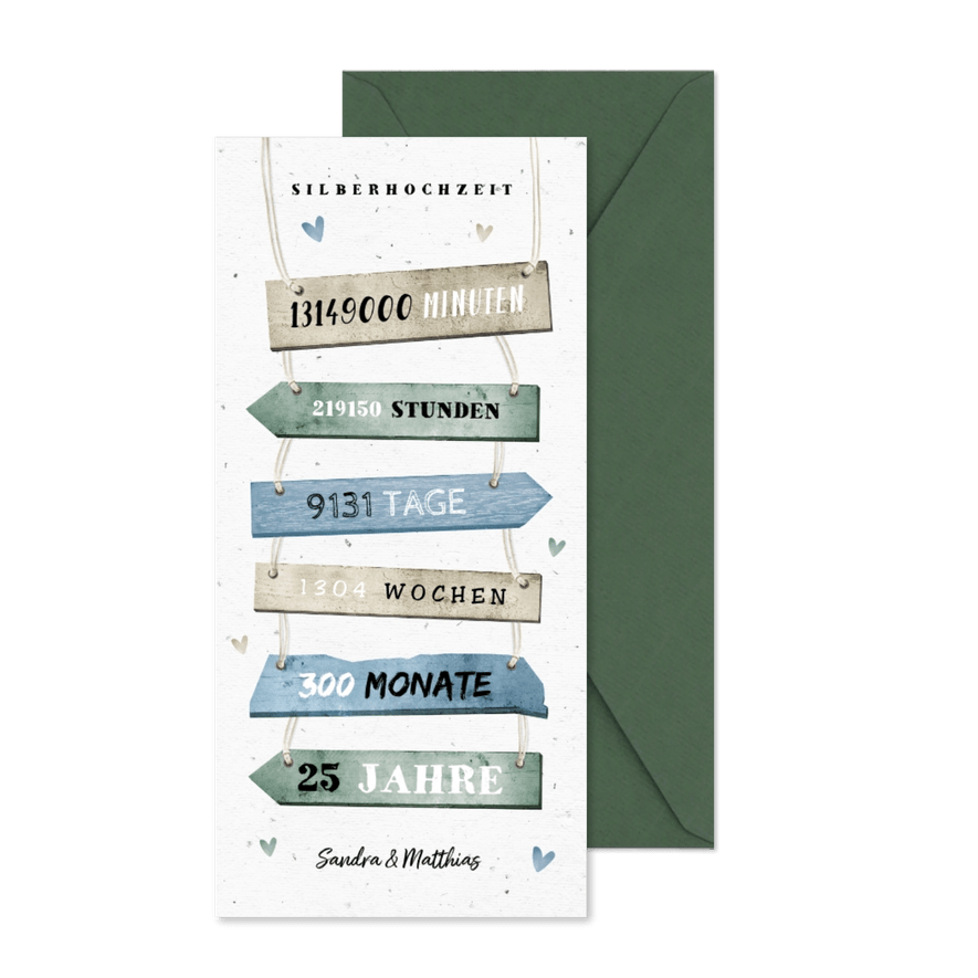 Einladungskarte zur Silberhochzeit Holzschilder - Karteneindruck

