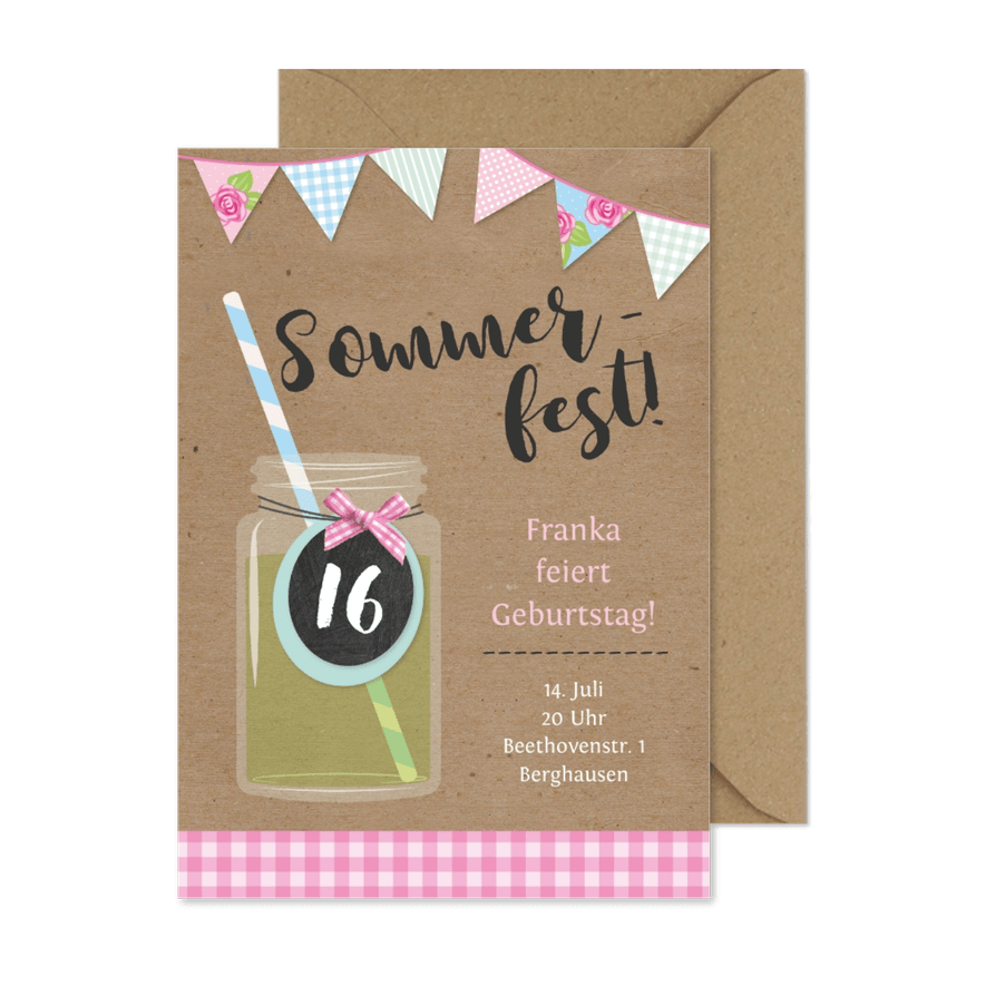 Einladungskarte zur Sommerparty Landlook - Karteneindruck
