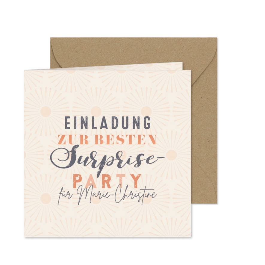 Einladungskarte zur Surpriseparty Typografie - Karteneindruck