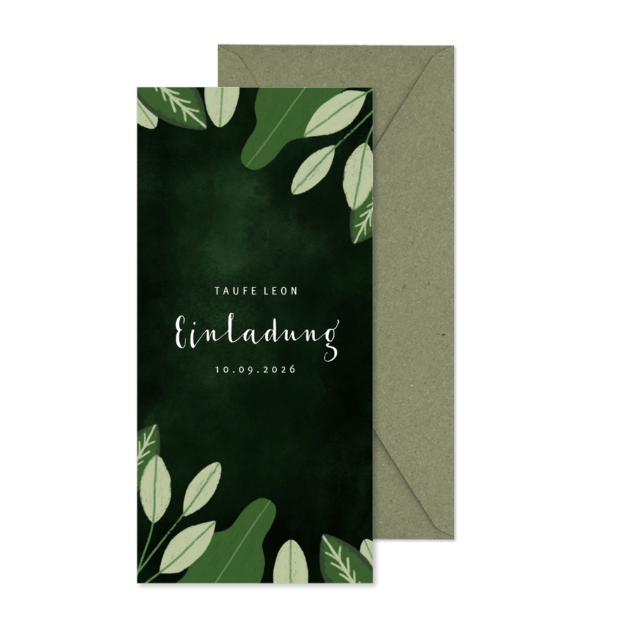 Einladungskarte zur Taufe Blätter botanisch - Karteneindruck
