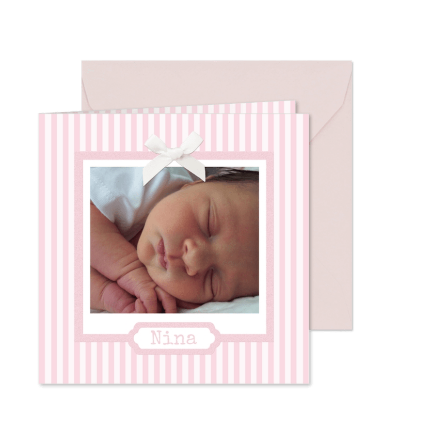 Einladungskarte zur Taufe Foto klassische Streifen rosa - Karteneindruck
