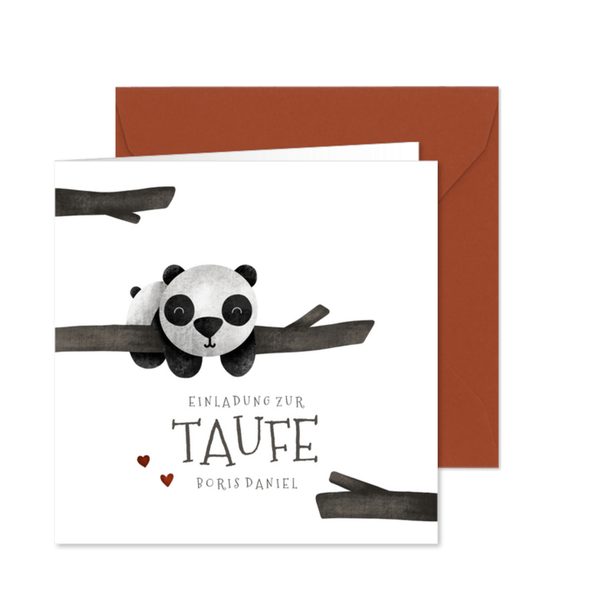 Einladungskarte zur Taufe Pandabär im Baum - Karteneindruck
