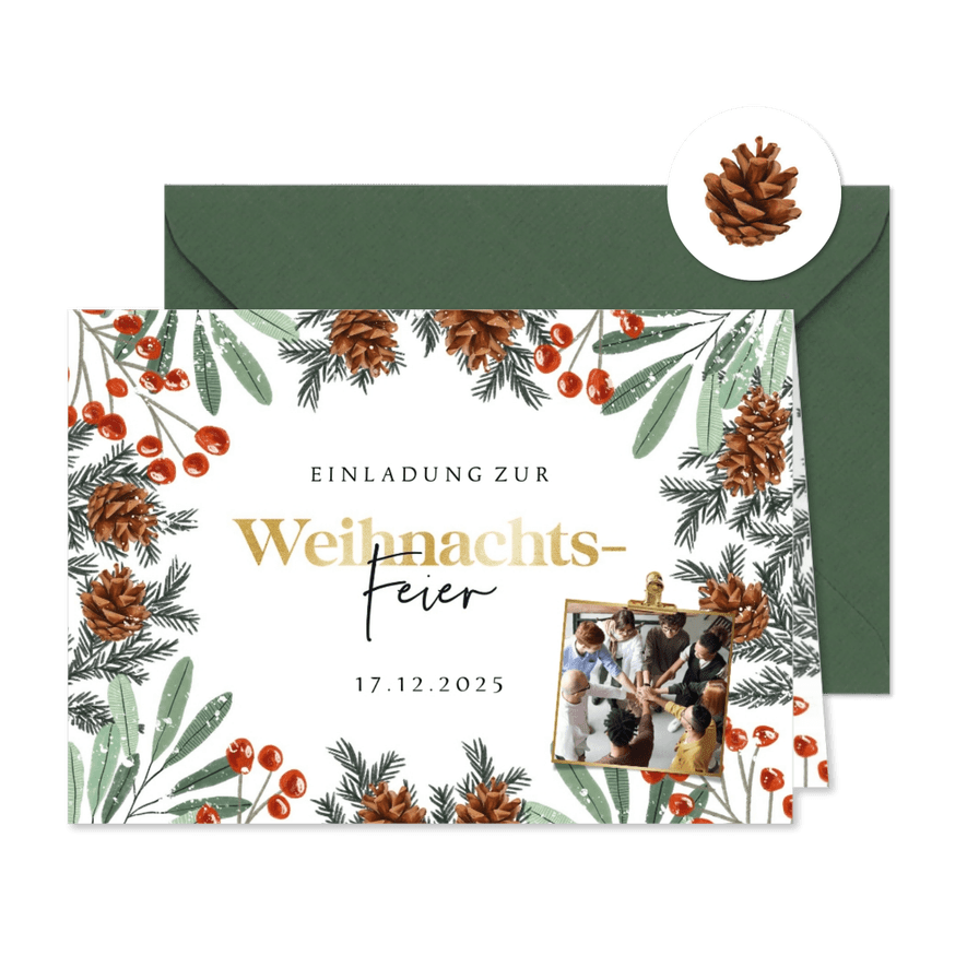 Einladungskarte zur Weihnachtsfeier botanisch - Karteneindruck