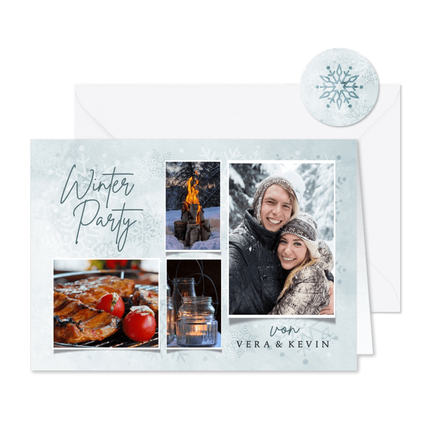 Einladungskarte zur Winterparty Fotocollage - Karteneindruck