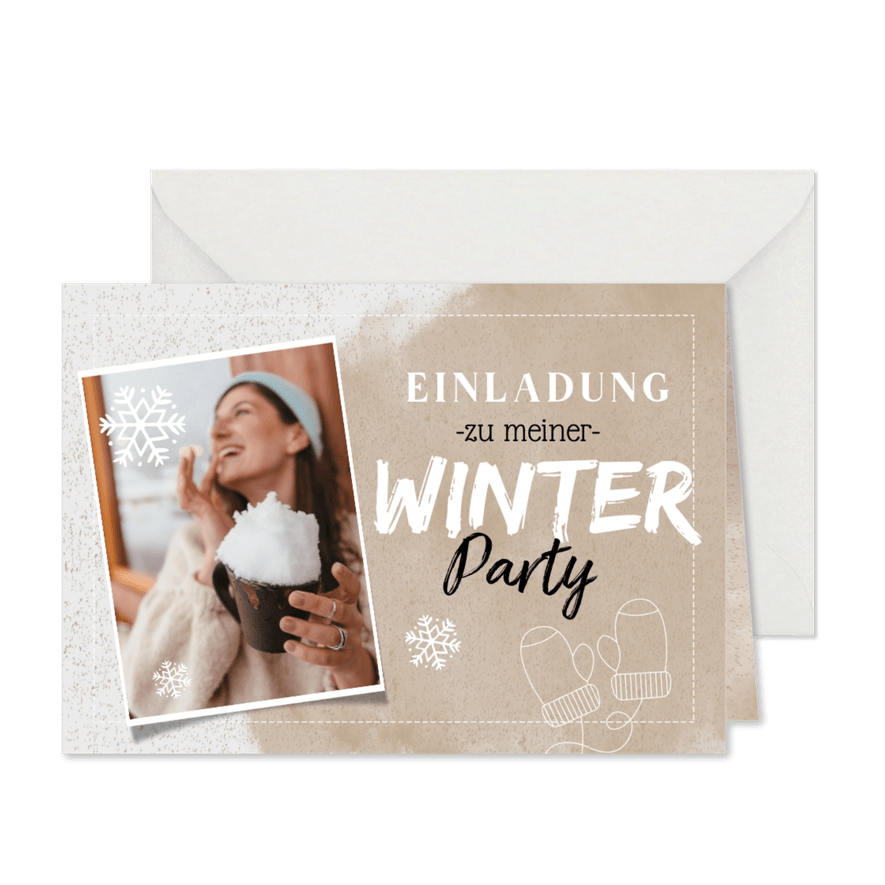 Einladungskarte zur Winterparty mit Handschuhen - Karteneindruck
