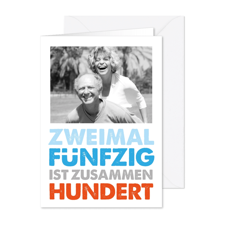 Einladungskarte Zweimal fünfzig Doppelgeburtstag - Karteneindruck