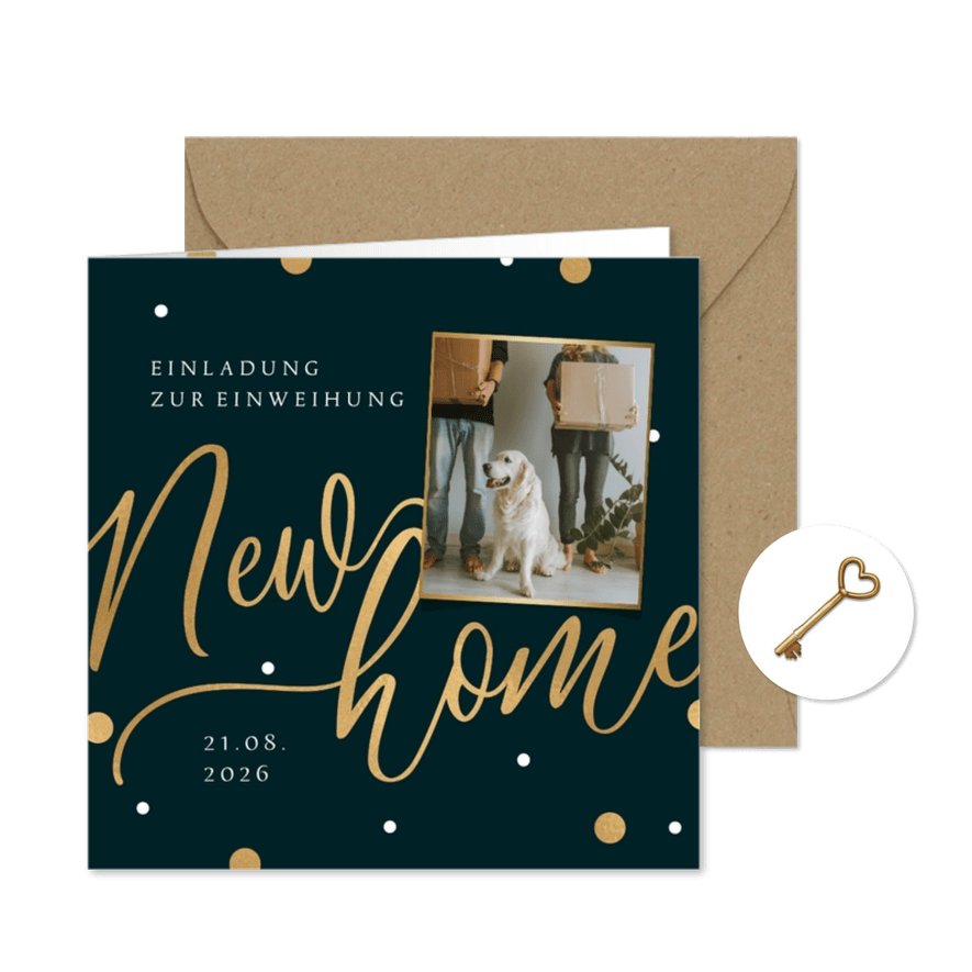 Einweihungskarte 'New Home' mit Foto - Karteneindruck
