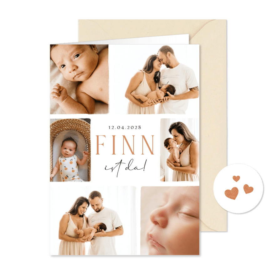 Elegante Fotocollage zur Geburt - Karteneindruck