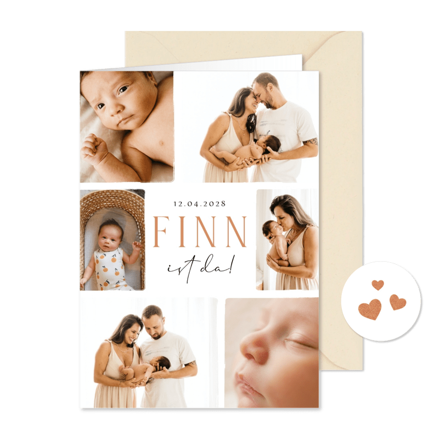 Elegante Fotocollage zur Geburt - Karteneindruck
