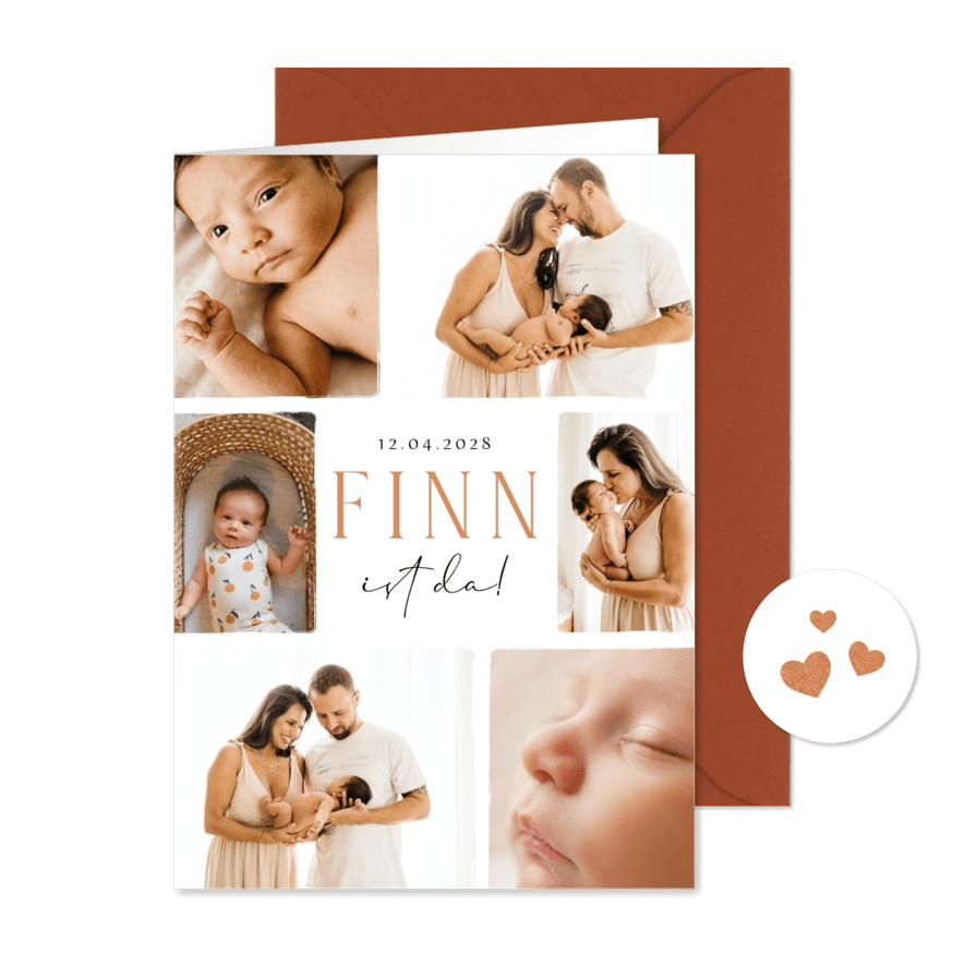 Elegante Geburtskarte Fotocollage - Karteneindruck
