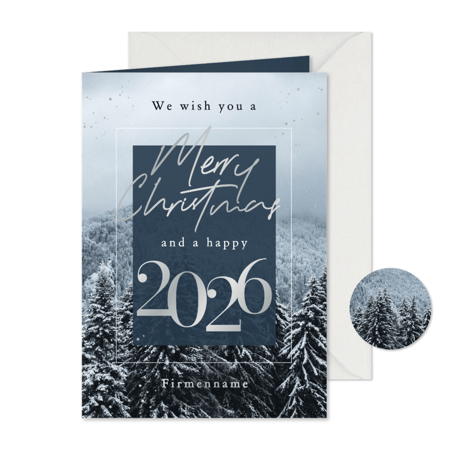 Elegante geschäftliche Weihnachtskarte Winterwald - Karteneindruck