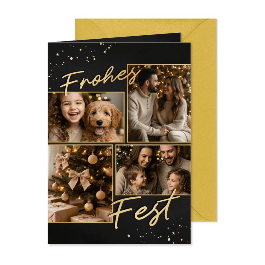 Elegante Weihnachts-Fotokarte schwarz-gold - Karteneindruck
