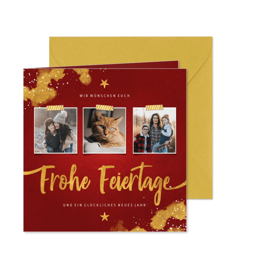 Elegante Weihnachtskarte mit drei Fotos - Karteneindruck