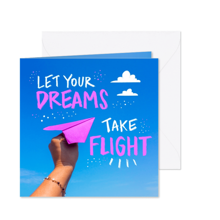 FairTrade Grußkarte Papierflugzeug vor blauem Himmel - Karteneindruck
