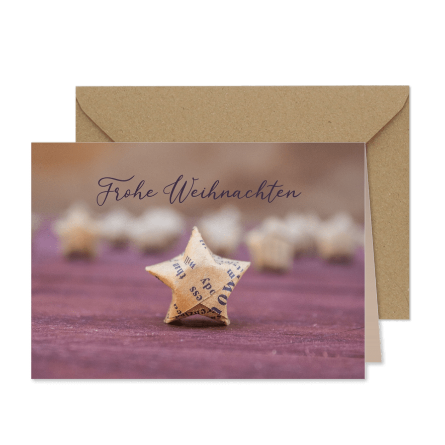 FairTrade Weihnachtskarte gefalteter Papierstern - Karteneindruck