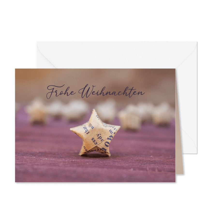 FairTrade Weihnachtskarte gefalteter Papierstern - Karteneindruck