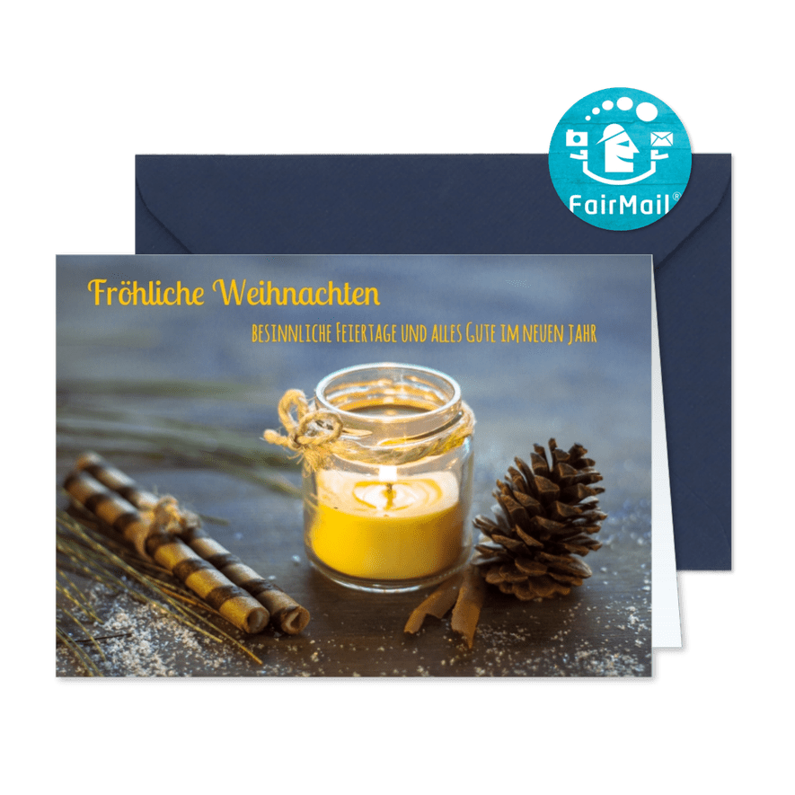 FairTrade Weihnachtskarte mit Kerze und Zimtstangen - Karteneindruck