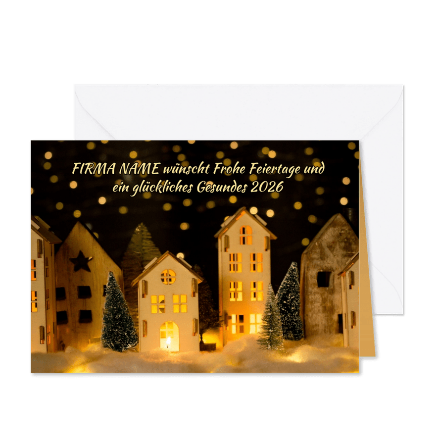 FairTrade Weihnachtskarte mit Winterdorf, geschäftlich - Karteneindruck