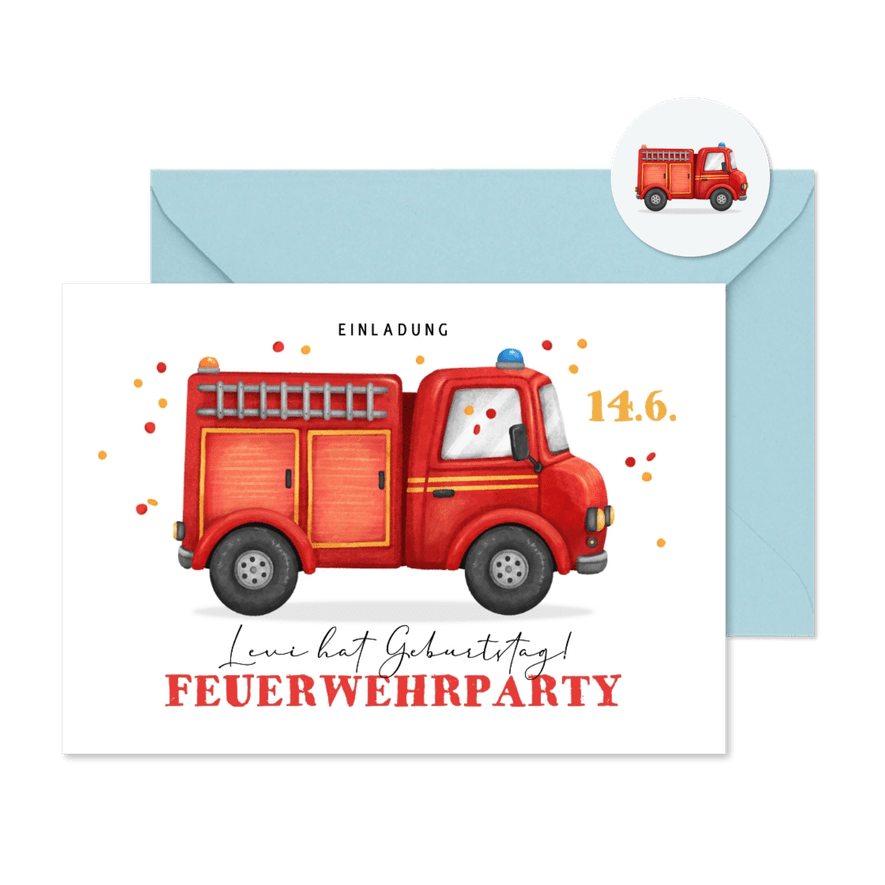 Feuerwehr-Einladung Kindergeburtstag Feuerwehrauto - Kartenvorschau