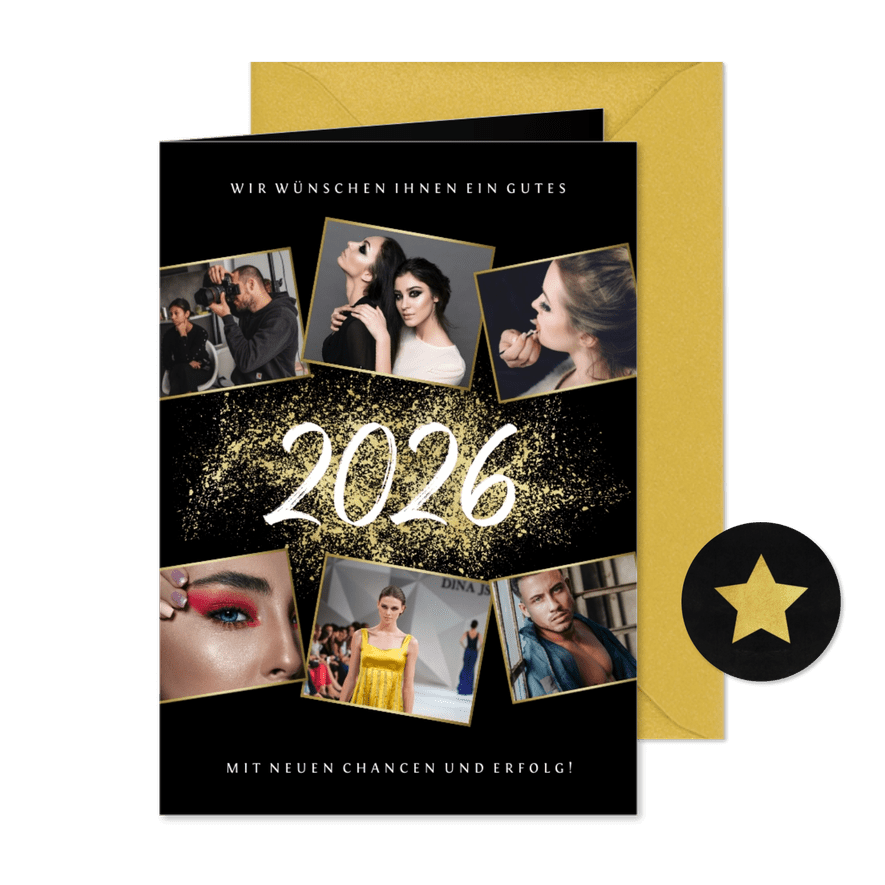 Firmen-Neujahrskarte Fotocollage Goldoptik - Karteneindruck

