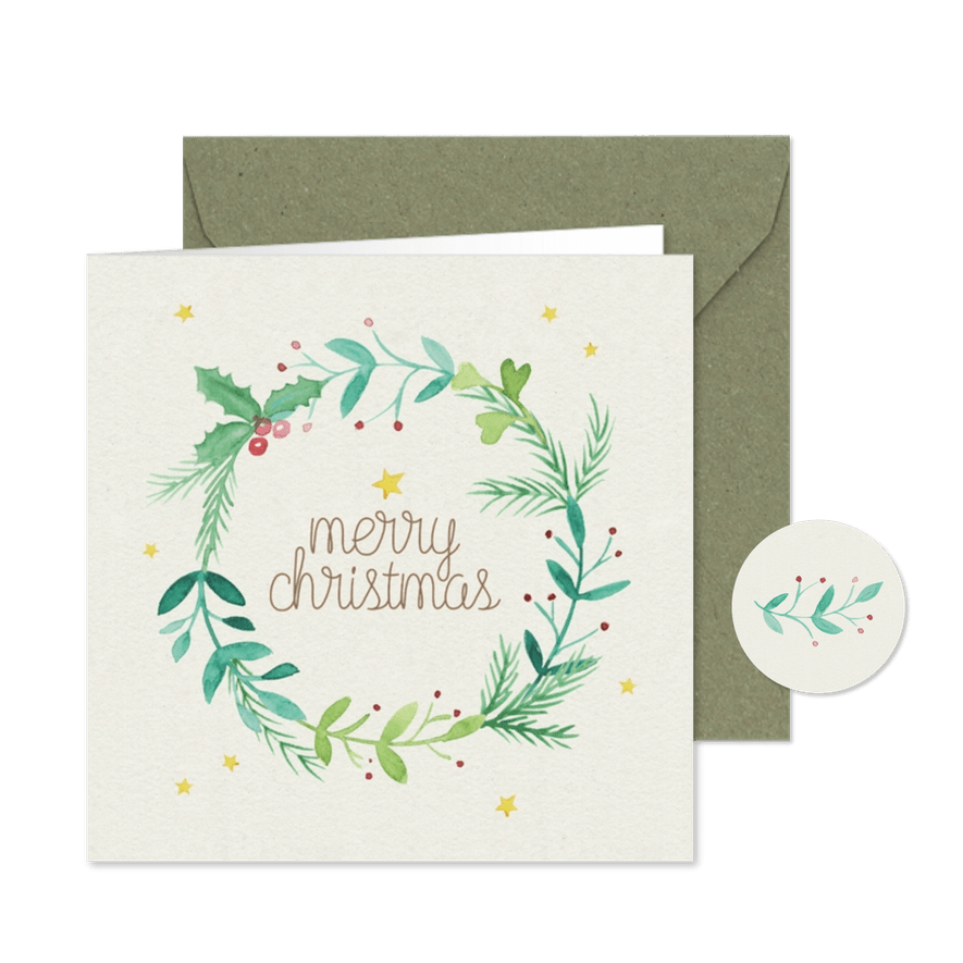 Firmen-Weihnachtskarte Aquarell Weihnachtskranz - Kartenvorschau