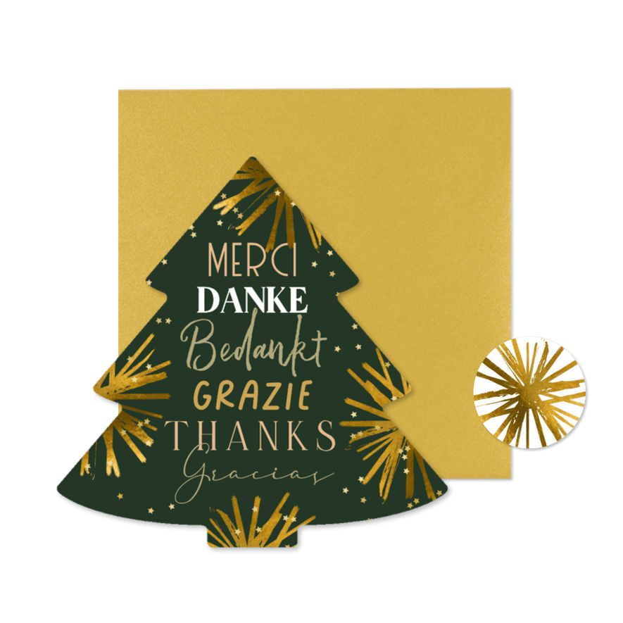 Firmen-Weihnachtskarte Baum 'Danke' international - Kartenvorschau
