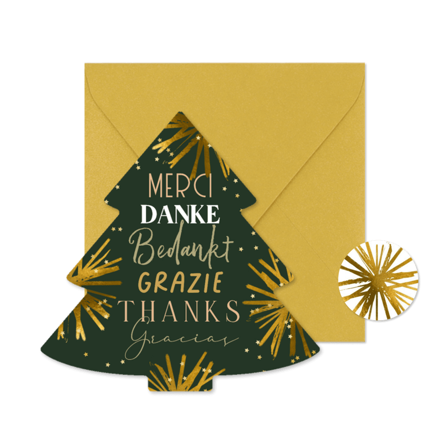 Firmen-Weihnachtskarte Baum 'Danke' international - Karteneindruck
