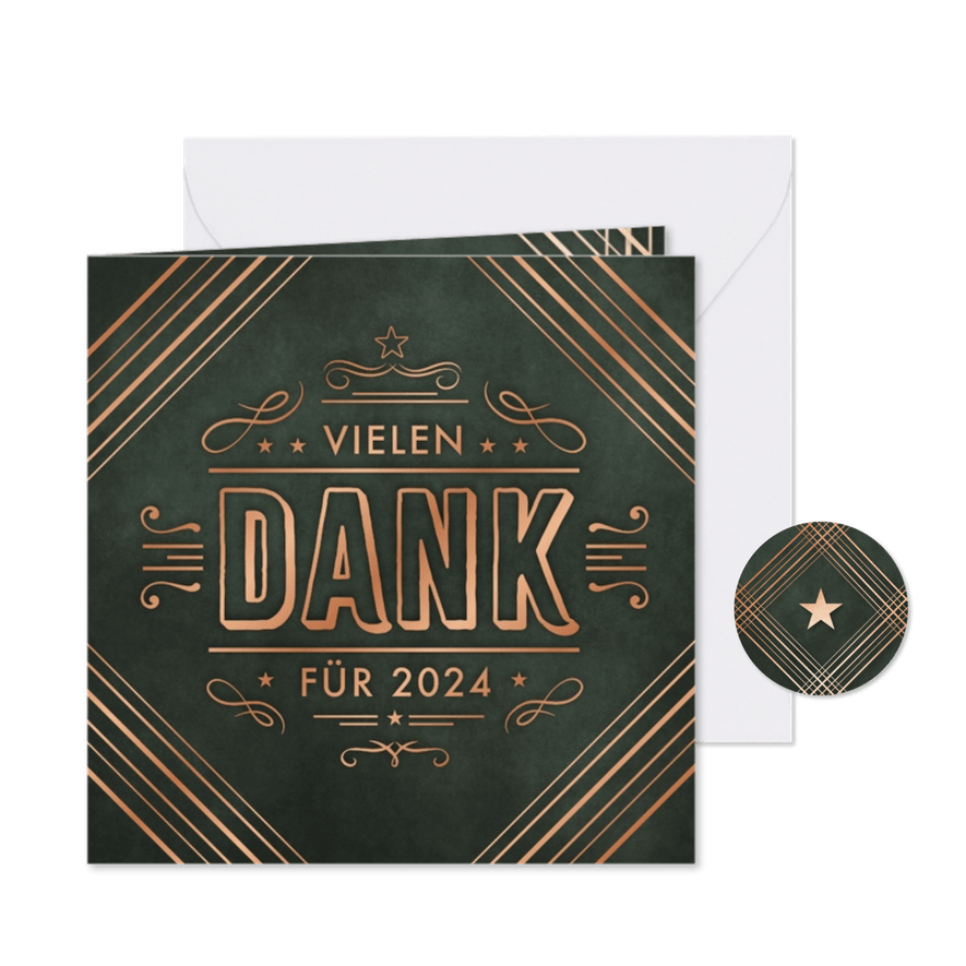 Firmen-Weihnachtskarte 'Danke' Art Deco Kupferdruck - Karteneindruck