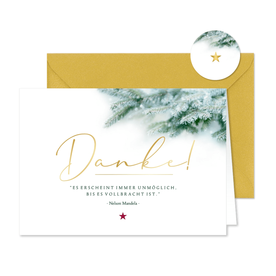 Firmen-Weihnachtskarte 'Danke' Zweige Goldschrift - Karteneindruck