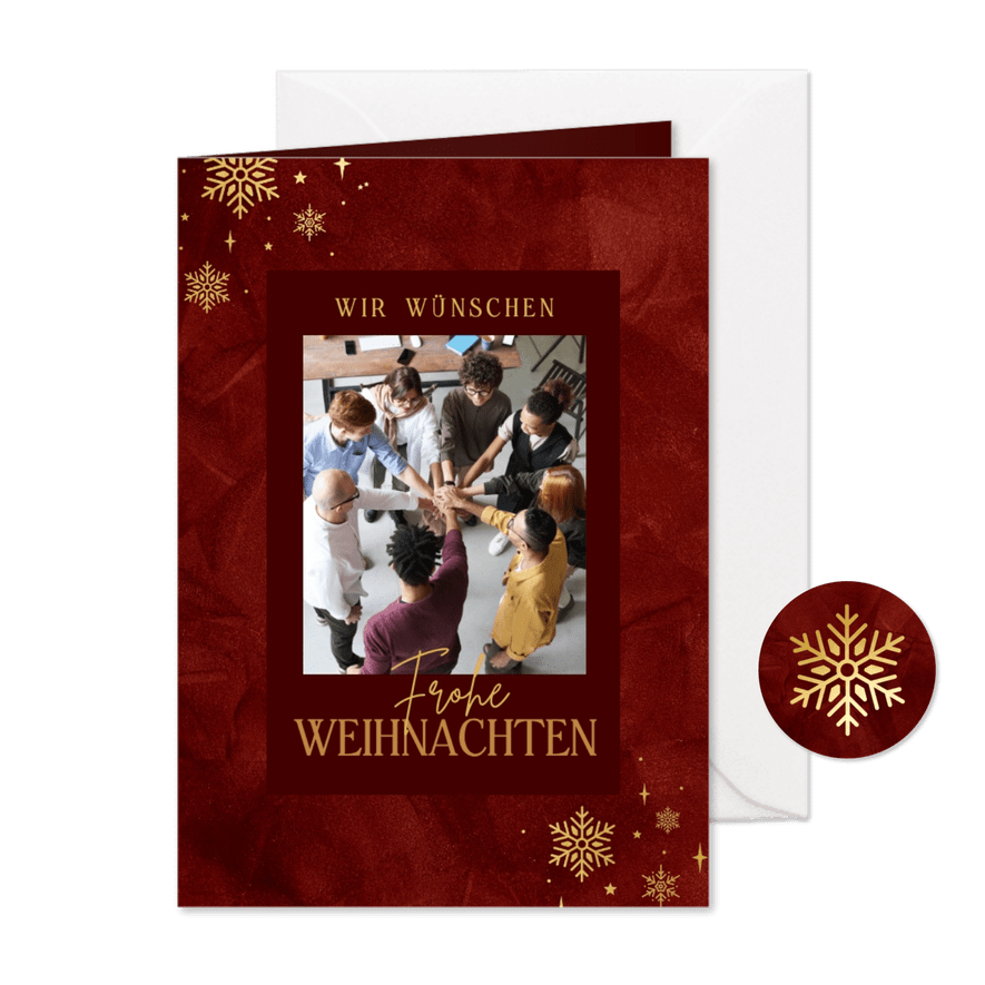 Firmen-Weihnachtskarte Foto & Schneeflocken - Karteneindruck
