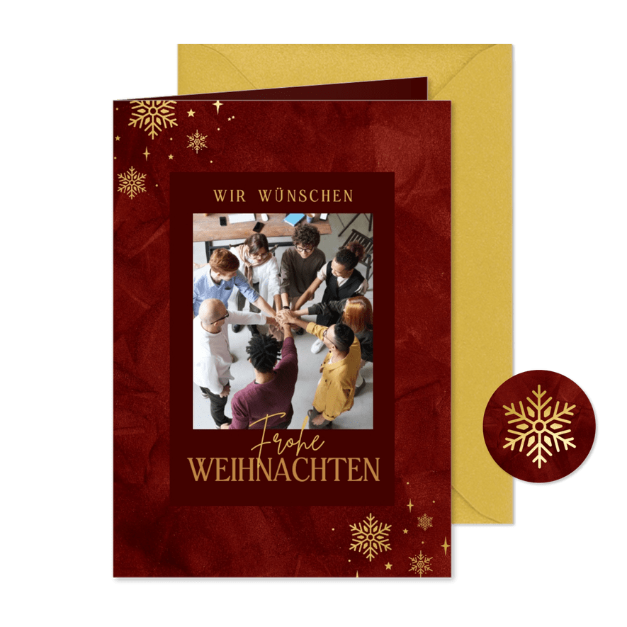 Firmen-Weihnachtskarte Foto & Schneeflocken - Karteneindruck
