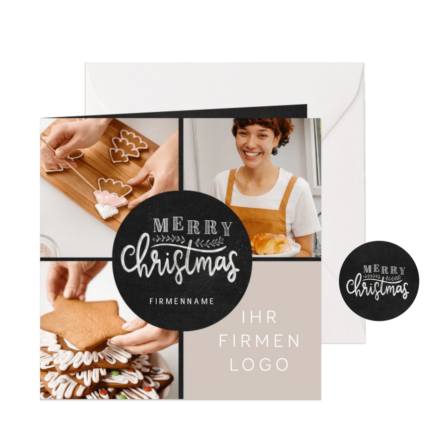 Firmen-Weihnachtskarte Fotocollage 'Merry Christmas' - Karteneindruck
